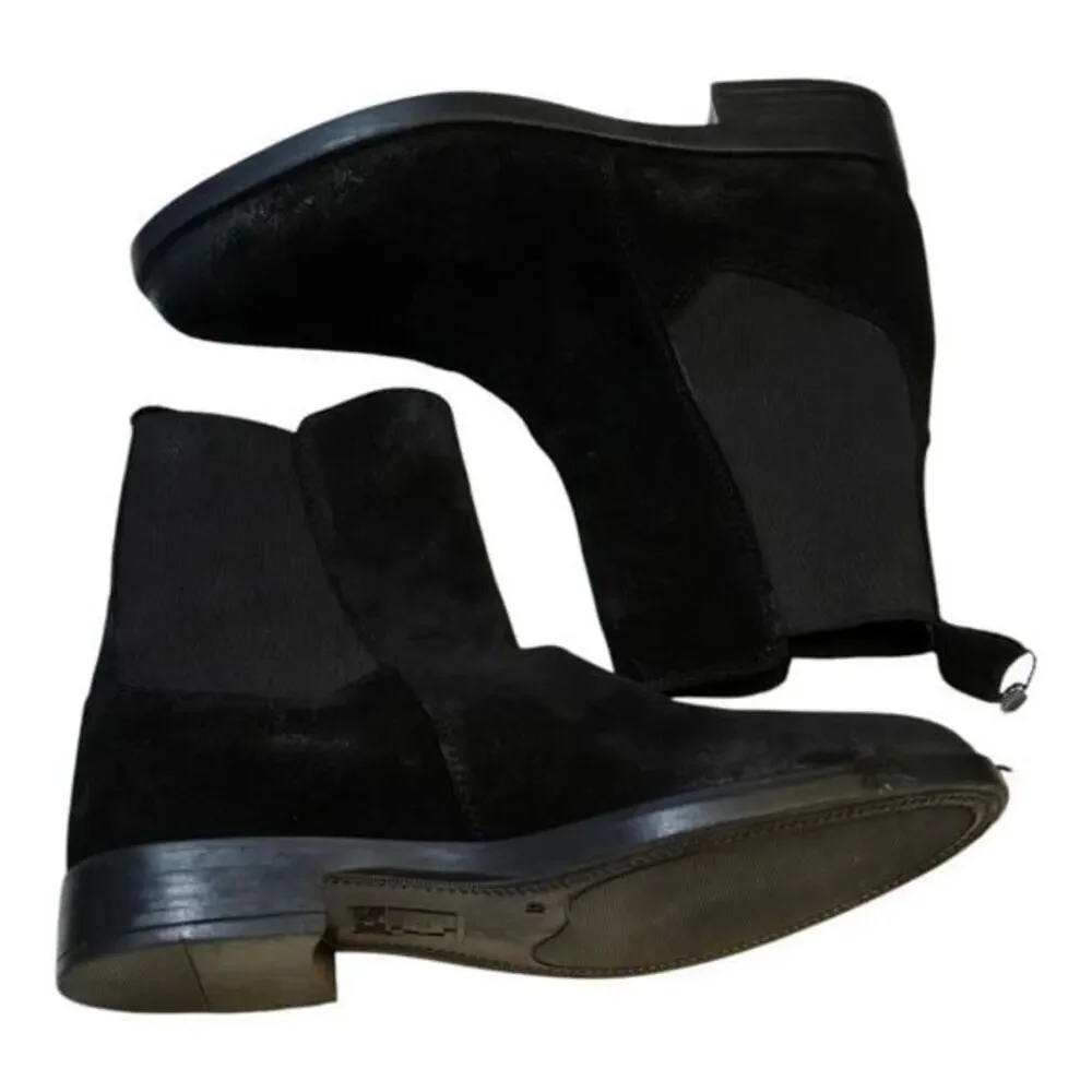 Emmanuel Crasto Black Suede Leather Ankle‎ Boots Classic Chelsea Style Pull On